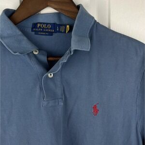 Polo Ralph Lauren Polo Shirt Mens Large Blue Classic Fit Pique Red Pony Logo
